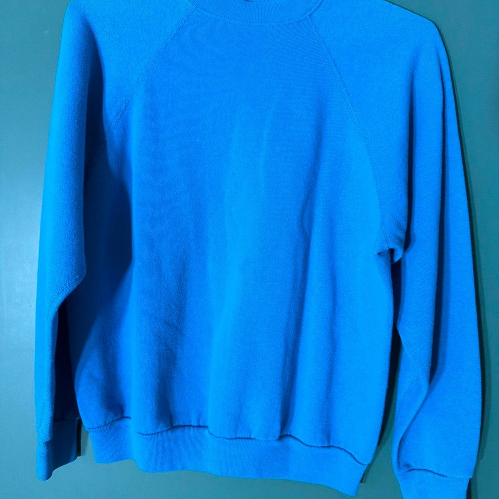 Vintage Tultex Blue Raglan Crewneck Sweatshirt Mens Large Basic Plain Solid